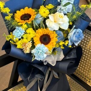 Blue Velvet Sunflower Bouquet
